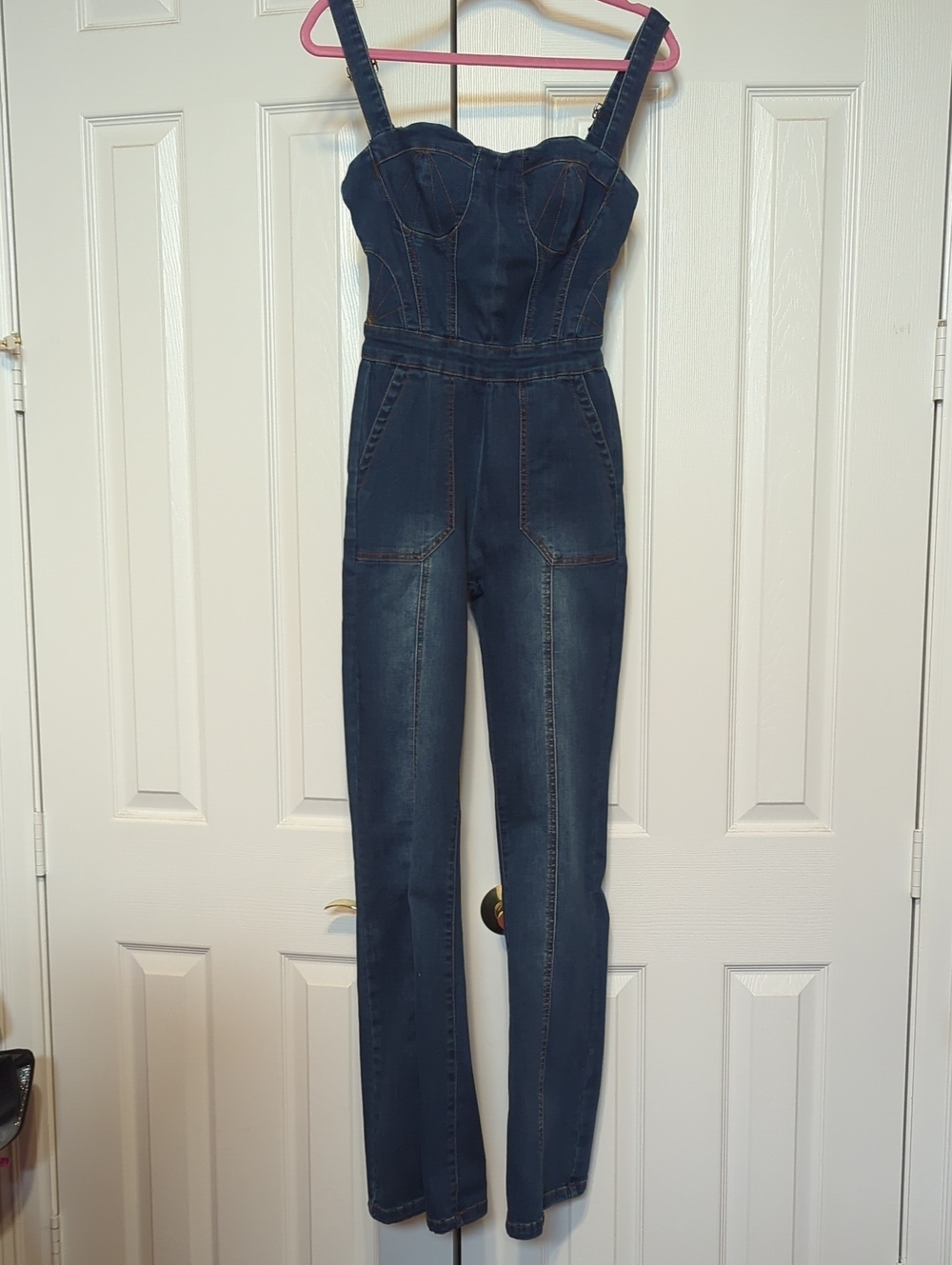 bebe Jumpsuit Dark Blue Denim Corset Inspired Size 2